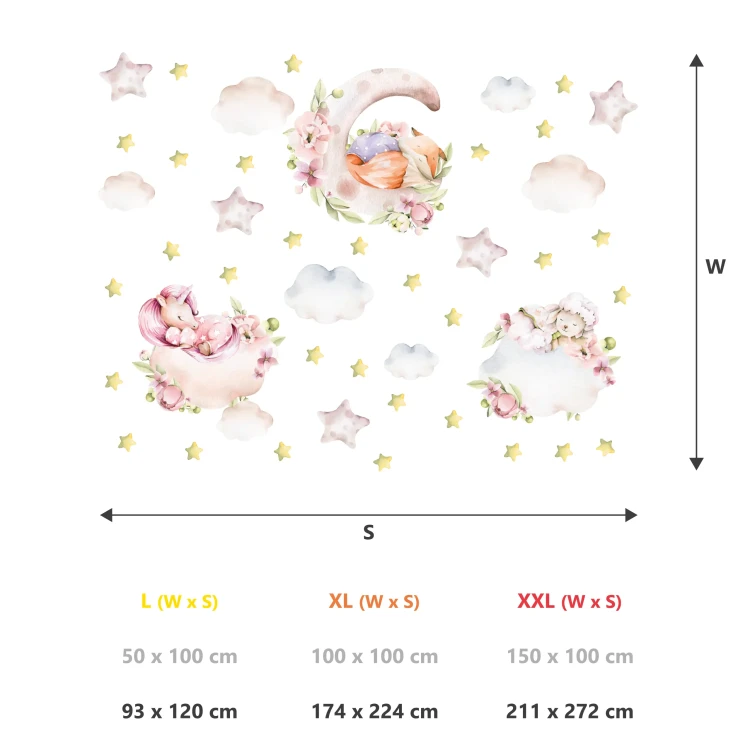 naklejki-na-ściany-zwierzątka-jednorożec-lisek-owieczka-chmurki-150-100cm.webp