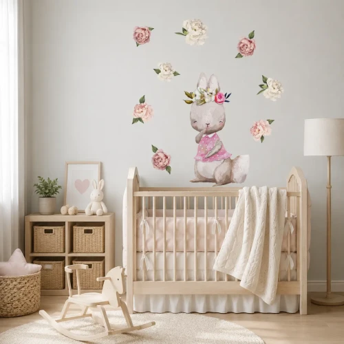 naklejki-na-ściany-króliczek-piwonie-liście-50x100cm.webp