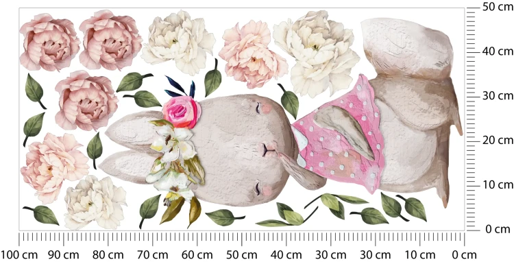 naklejki-na-ściany-króliczek-piwonie-liście-50x100cm.webp