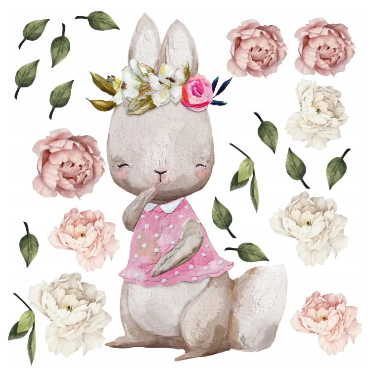 naklejki-na-ściany-króliczek-piwonie-liście-50x100cm.webp