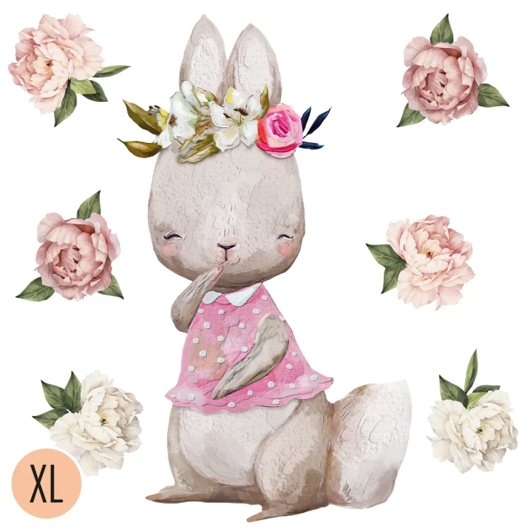 naklejki-na-ściany-króliczek-piwonie-liście-100x100cm.webp