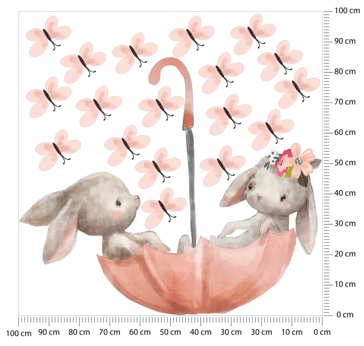naklejki-na-ścianę-króliczki-motylki-parasol-100x100cm .webp