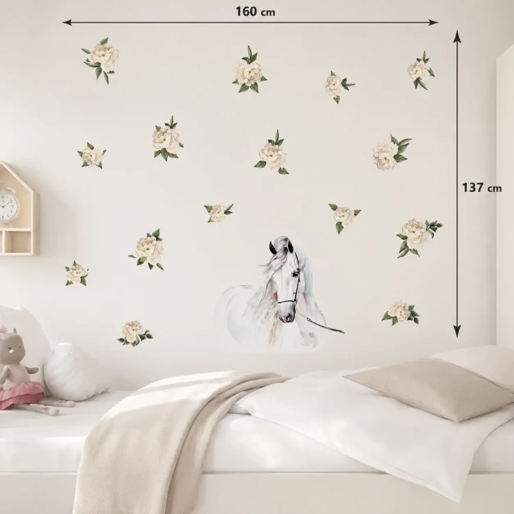 naklejka-na-ścianę-koń-białe-piwonie-50x100cm.webp