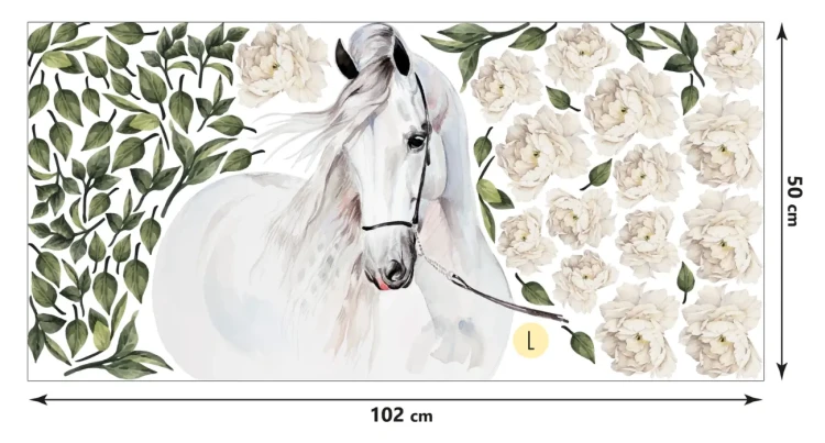 naklejka-na-ścianę-koń-białe-piwonie-50x100cm.webp