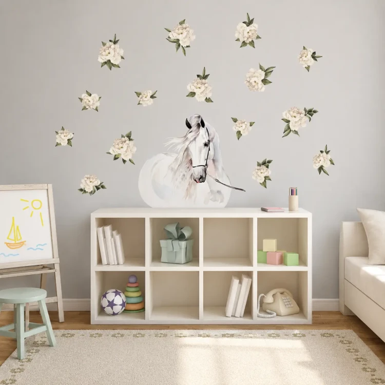 naklejka-na-ścianę-koń-białe-piwonie-50x100cm.webp