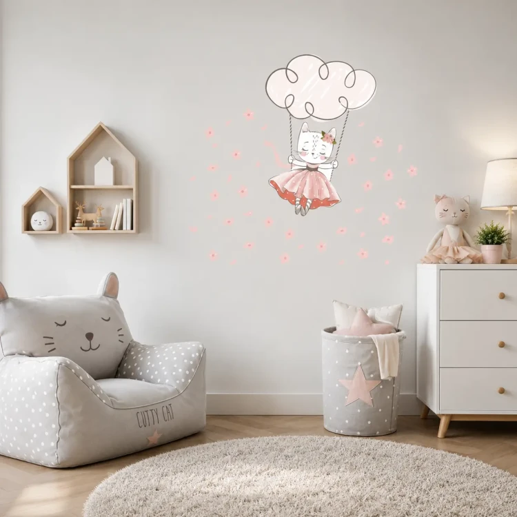 naklejki-na-ścianę-kotek-baletnica-chmurka-kwiaty-50x100cm.webp