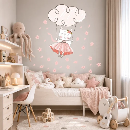 naklejki-na-ścianę-kotek-baletnica-chmurka-kwiaty-100x100cm.webp