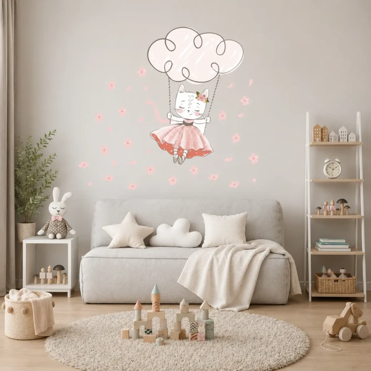4-naklejki-na-ścianę-kotek-baletnica-chmurka-kwiaty-150x100cm.webp