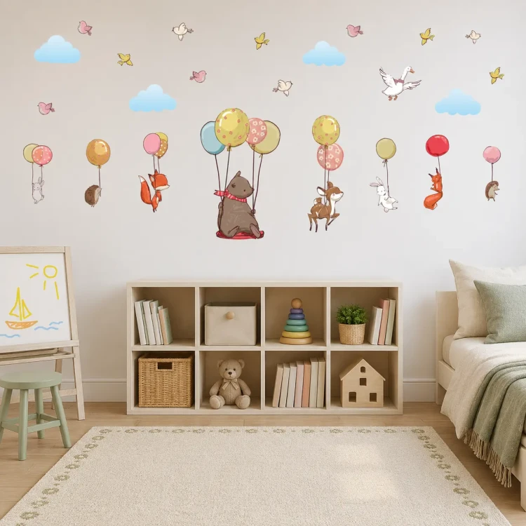 naklejki-na-sciane-zwierzęta-balony-kolorowe-100x100cm.webp
