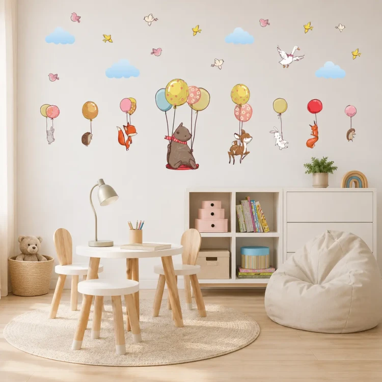 naklejki-na-sciane-zwierzęta-balony-kolorowe-100x100cm.webp