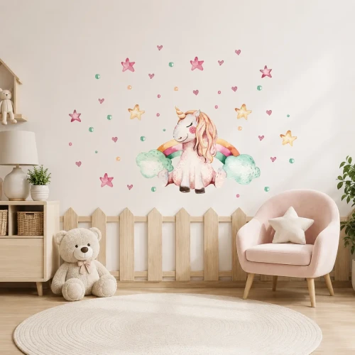 naklejki-na-ścianę-jednorożce-gwiazdki-tęcza-50x100cm .webp