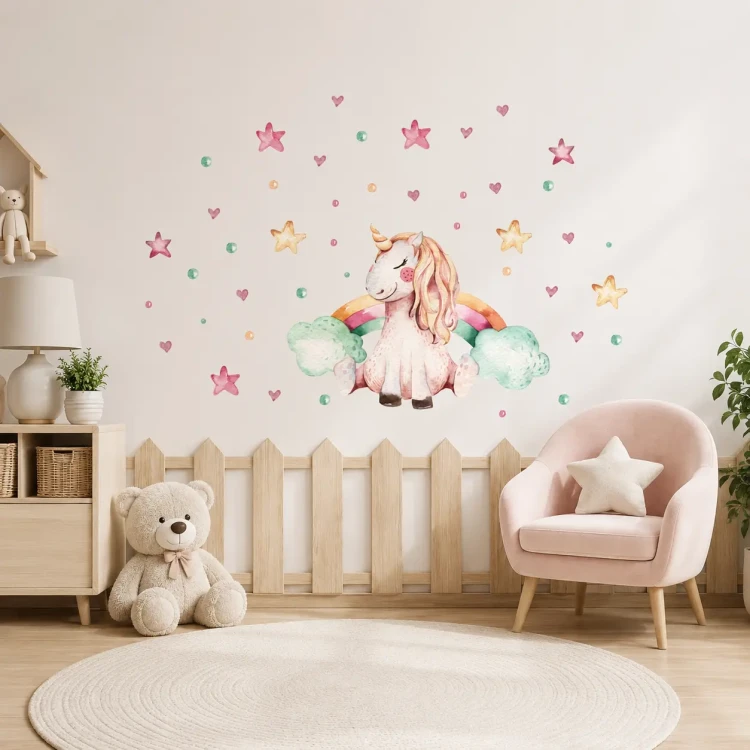 naklejki-na-ścianę-jednorożce-gwiazdki-tęcza-50x100cm .webp
