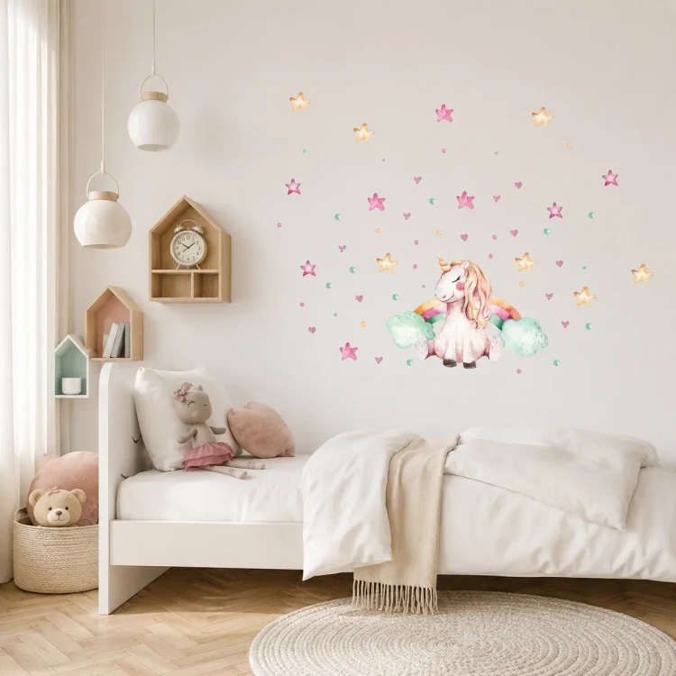 naklejki-na-ścianę-jednorożce-gwiazdki-tęcza-50x100cm .webp