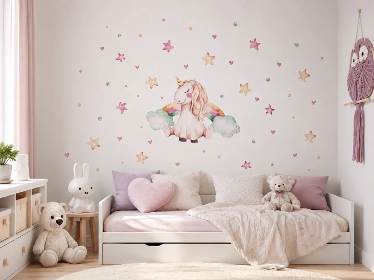 naklejki-na-ścianę-jednorożce-gwiazdki-tęcza-50x100cm .webp