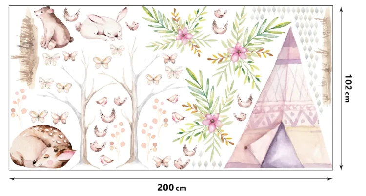 naklejki-na-ścianę-las-drzewa-zwierzęta-100x200cm.webp