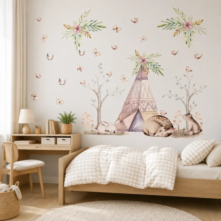 naklejki-na-ścianę-las-drzewa-zwierzęta-100x200cm.webp