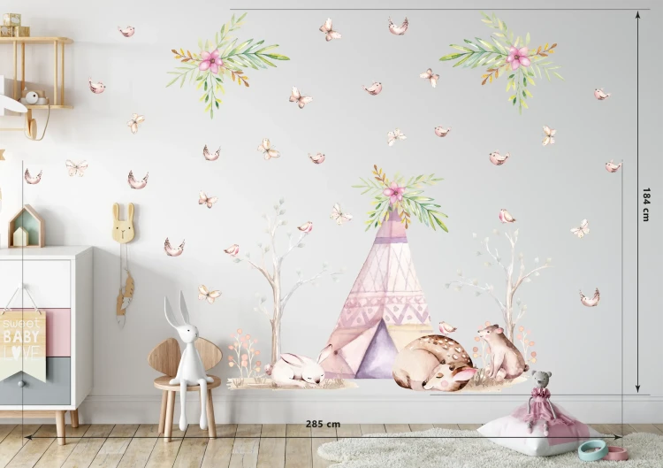 naklejki-na-ścianę-las-drzewa-zwierzęta-100x200cm.webp