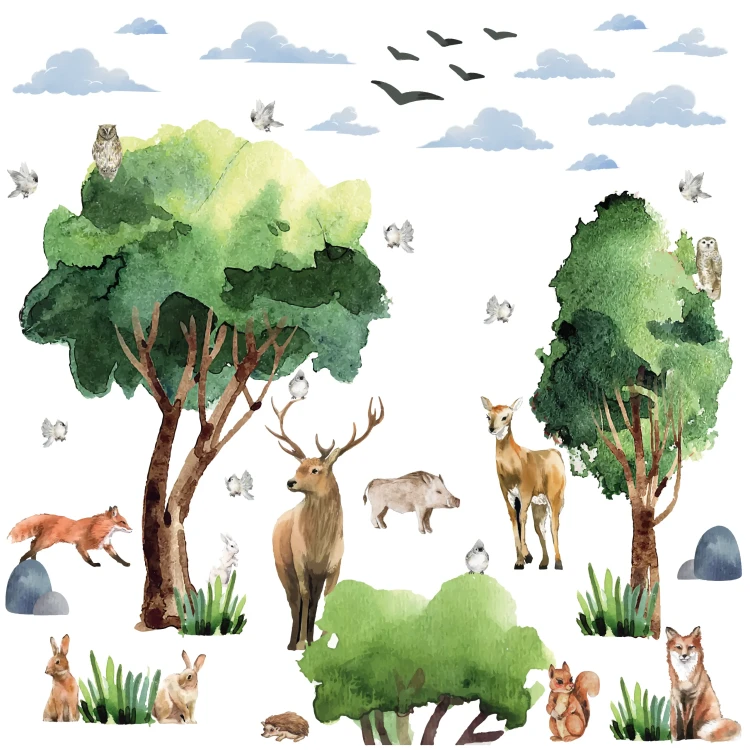 naklejki-na-ścianę-las-naklejki-drzewa-zwierzęta-50x100cm.webp