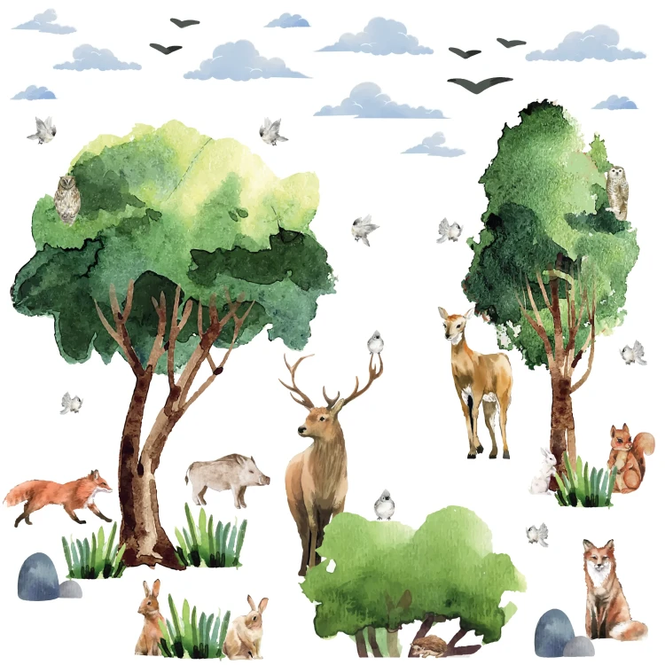 naklejki-na-ścianę-las-naklejki-drzewa-zwierzęta-200x100cm-bardzo-duże.webp