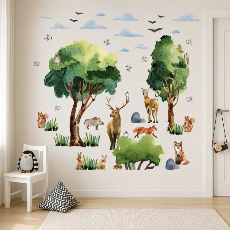 naklejki-na-ścianę-las-naklejki-drzewa-zwierzęta-200x100cm-bardzo-duże.webp