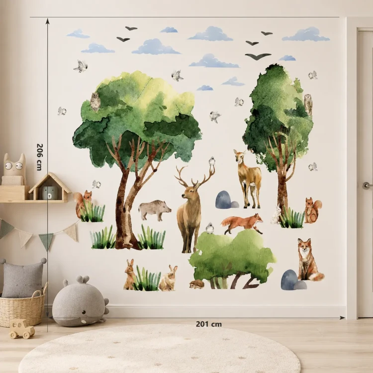naklejki-na-ścianę-las-naklejki-drzewa-zwierzęta-200x100cm-bardzo-duże.webp