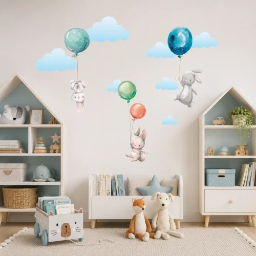 naklejki-na-ścianę-króliczki-balony-kolorowe-100x100cm.webp