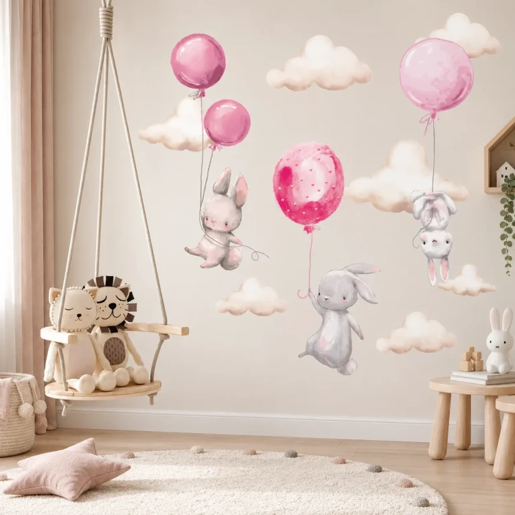 naklejki-na-ścianę-króliczki-balony-różowe-150x100cm.webp