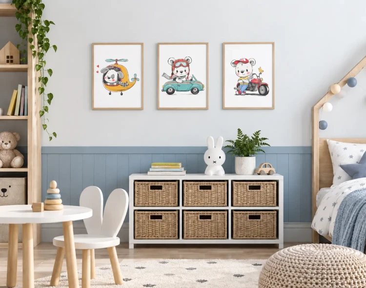 plakat-do-pokoju-dziecka-3-sztuki-A3-misie-i-pojazdy.webp