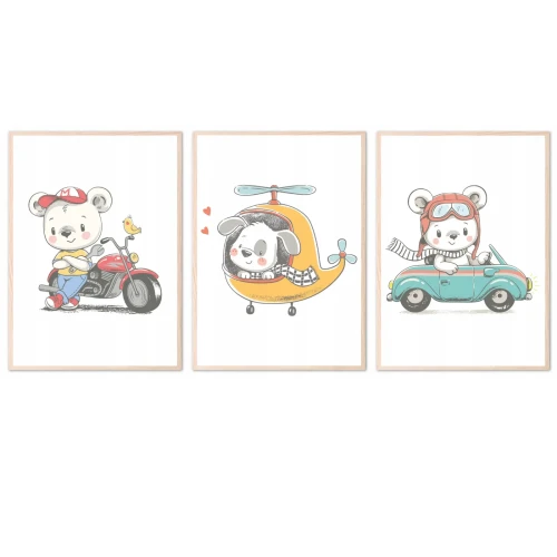 plakat-do-pokoju-dziecka-3-sztuki-50x70-cm-misie-i-pojazdy.webp