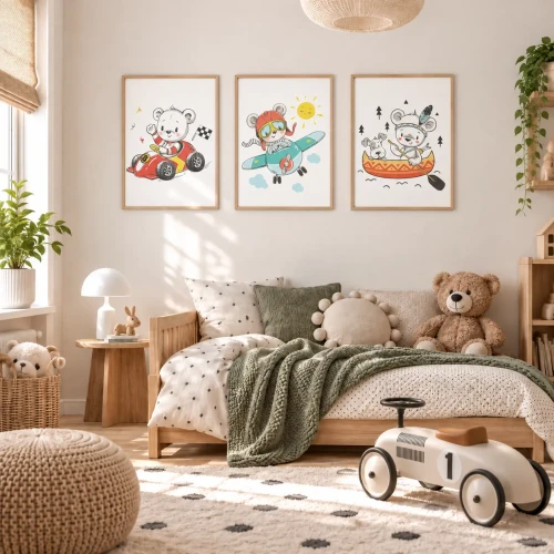 plakaty-do-pokoju-dziecka-misie-i-przygody-3-sztuki-A3.webp