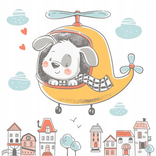 naklejki na ścianę dla dzieci miś w helikopterze