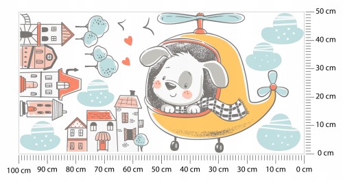 naklejki na ścianę dla dzieci miś w helikopterze I