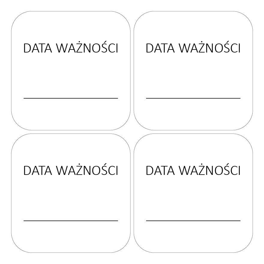 naklejki data ważności kwadratowe 3,5x3,5 cm na słoiki i pojemniki