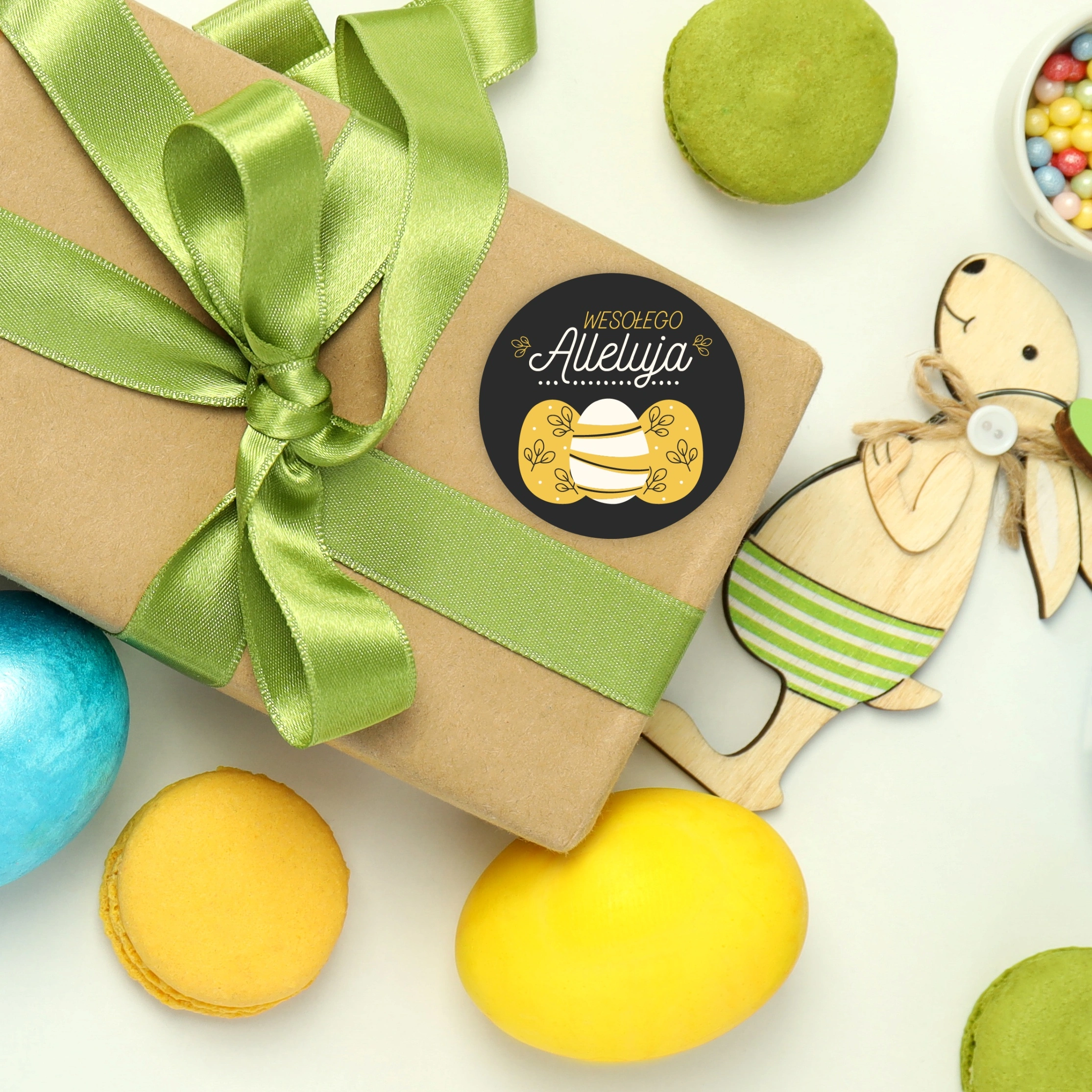 naklejki wielkanocne na prezent Wesołego Alleluja dekoracja opakowania