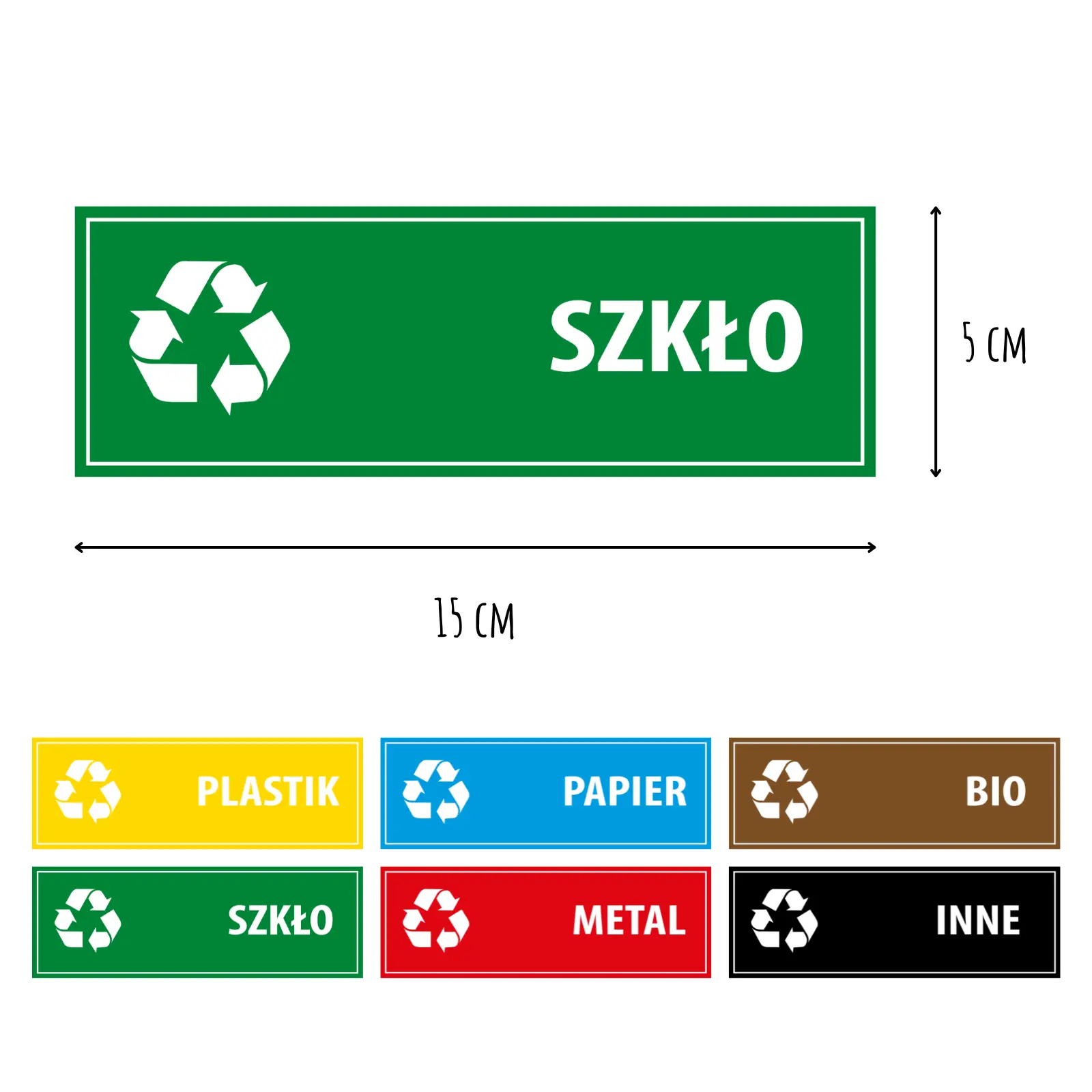 Naklejki na kosze do segregacji 15×5 cm