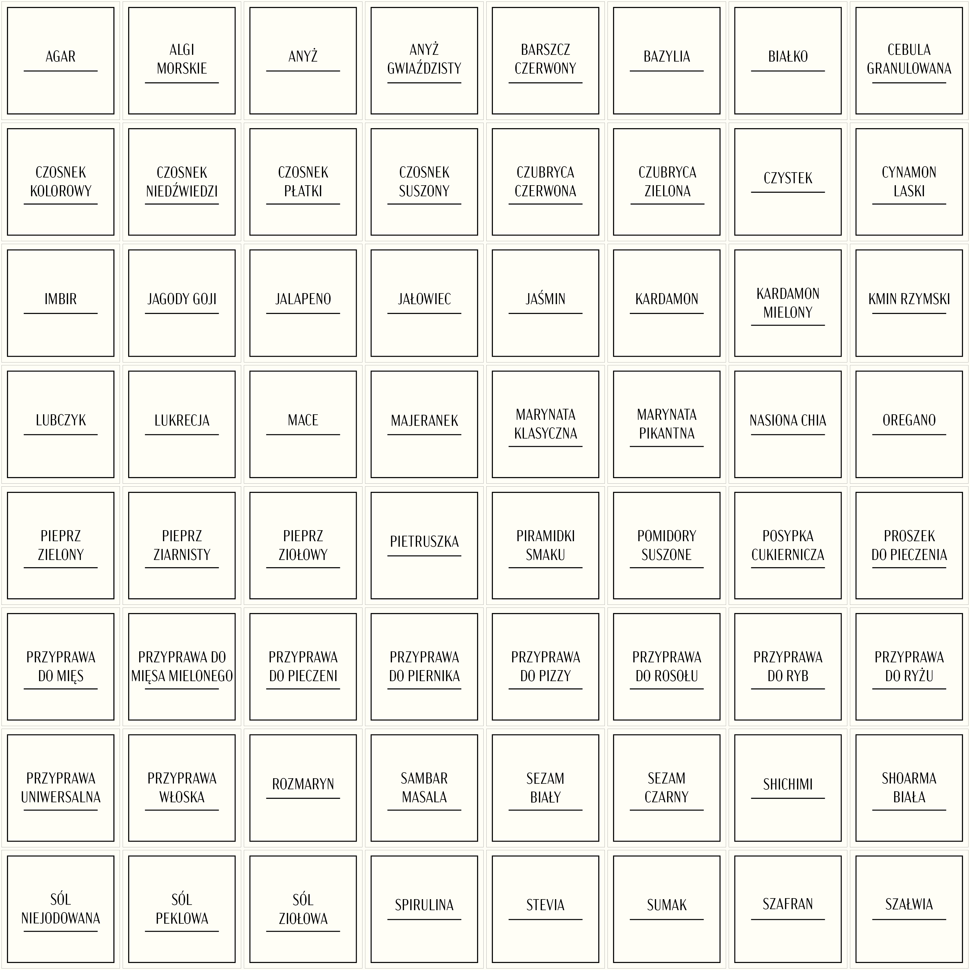 nalepki na przyprawy 4x4cm kremowe wodoodporne