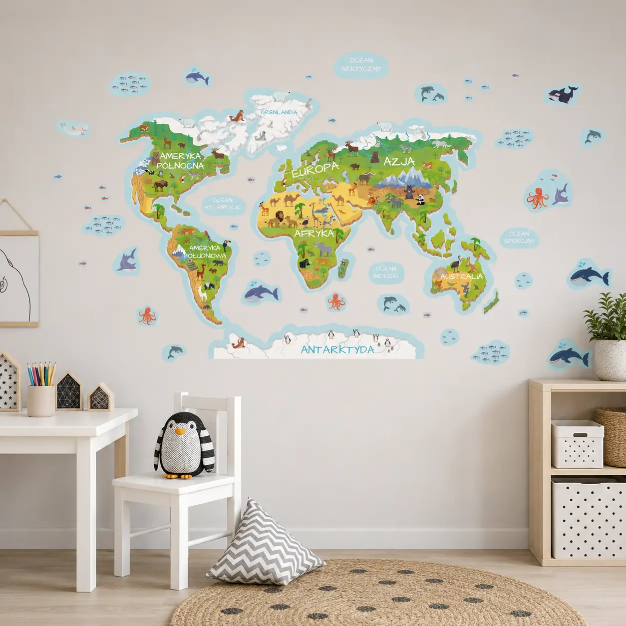 duża mapa świata na ścianę dla dzieci naklejki