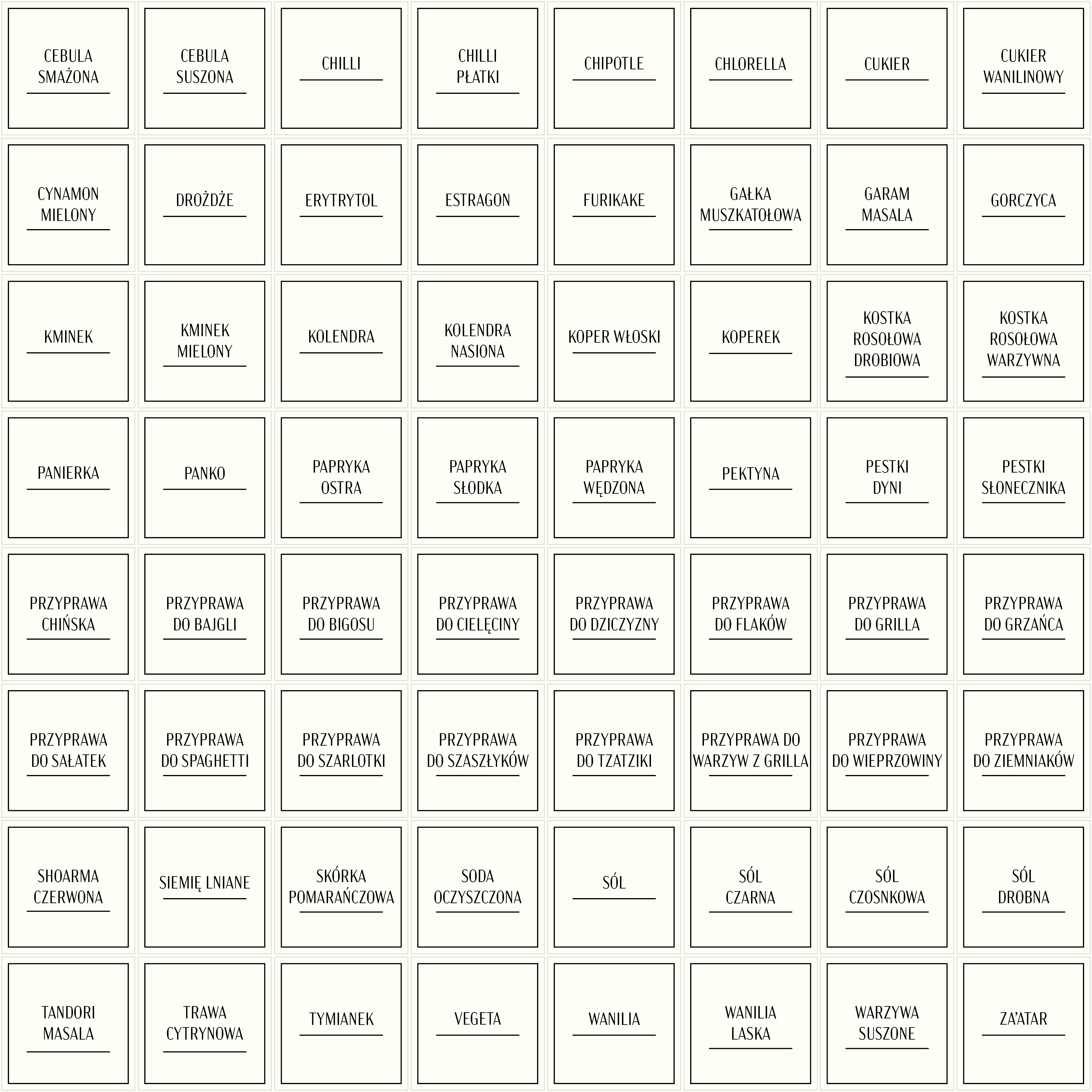 nalepki na przyprawy 4x4cm kremowe wodoodporne