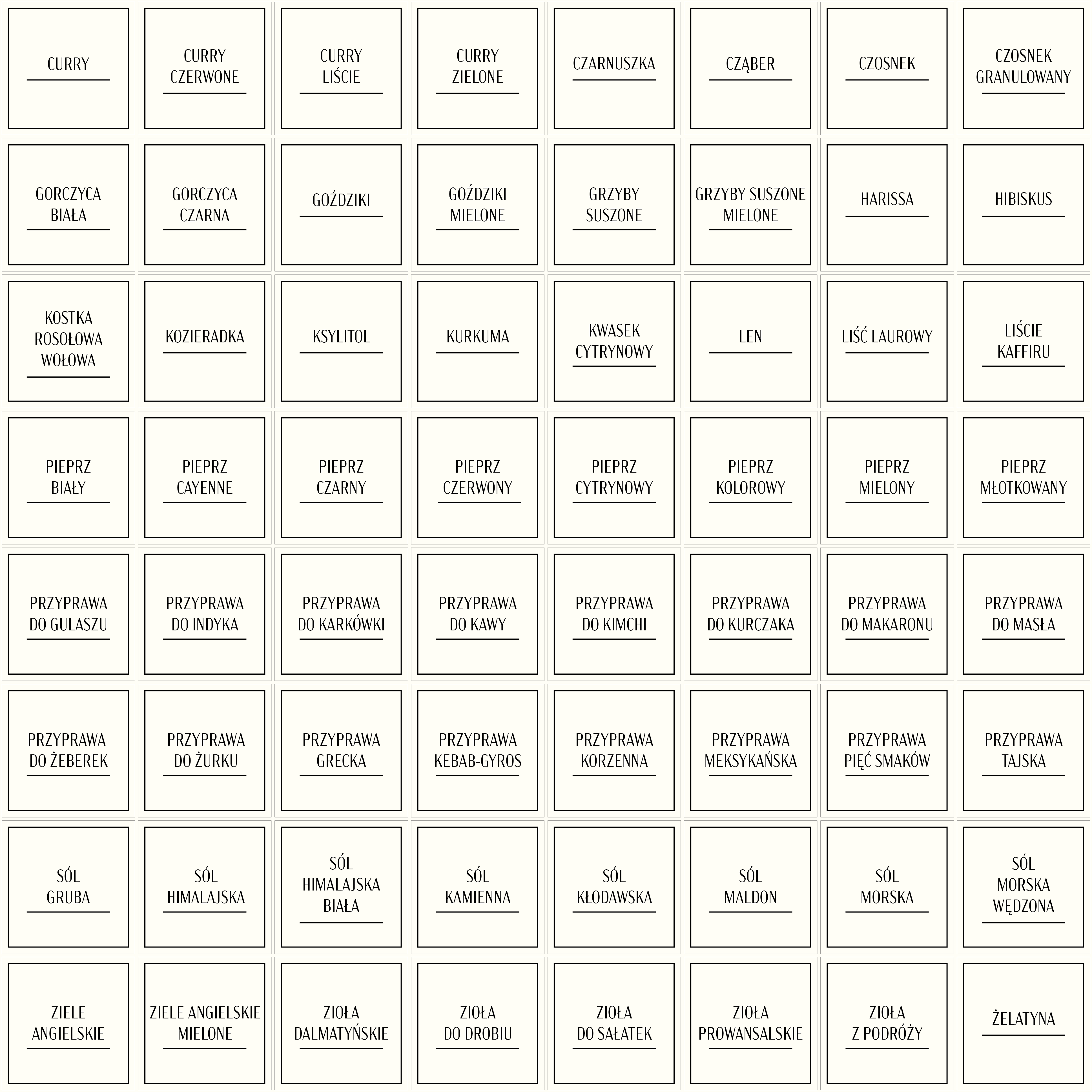 nalepki na przyprawy 4x4cm kremowe wodoodporne